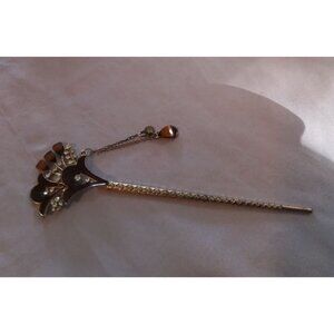 Vintage Hair Stick With Brown & Clear Crystal Accents